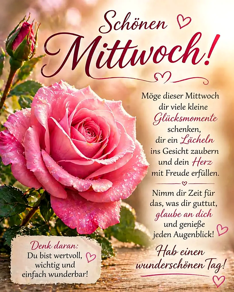 Schönen Mittwoch! - Mittwochswünsche mit einer rosa Rose