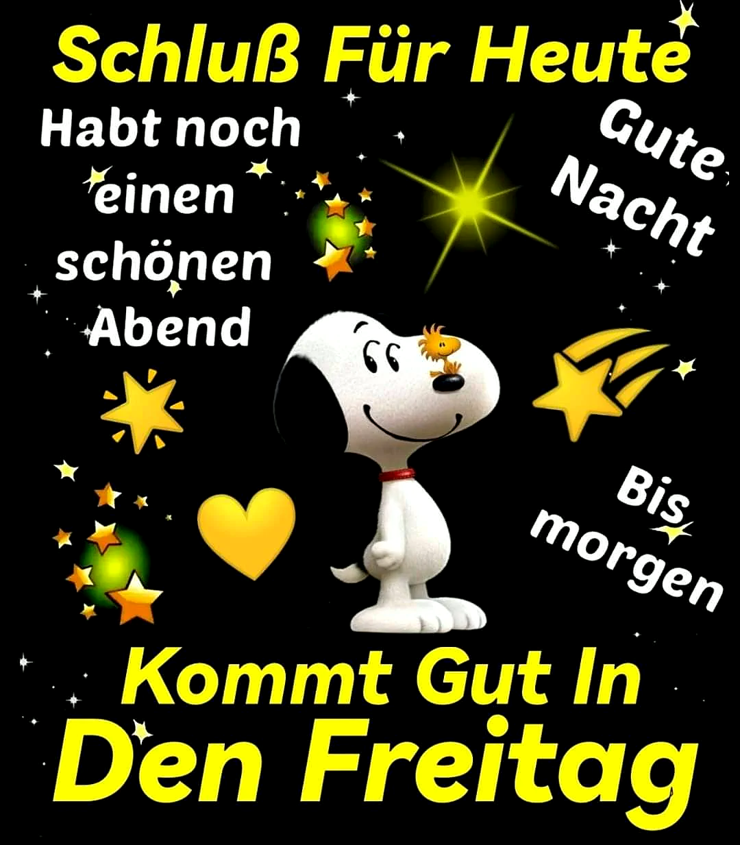 Snoopy wünscht einen schönen Abend: Endlich Freitag in Sicht!