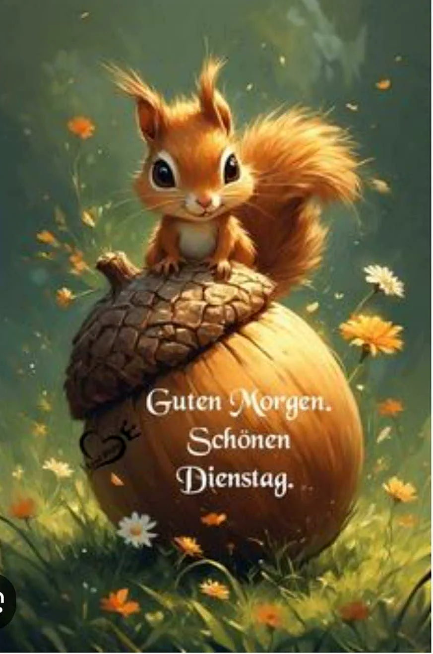 Süßer Eichhörnchen-Gruß für einen fokussierten Dienstag Morgen.
