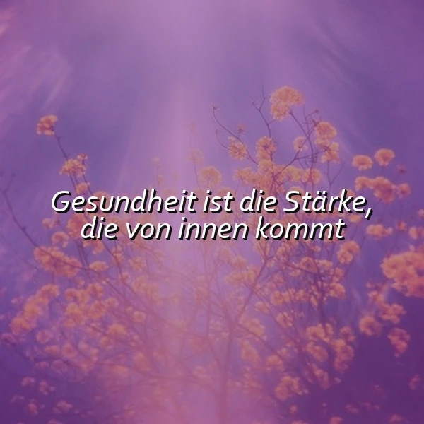 Ein Baum mit vielen kleinen gelben Blüten vor einem weichen, violetten Himmel mit Sonnenstrahlen, die durch die Blätter scheinen. Das Bild zeigt ein Zitat über innere Gesundheit.