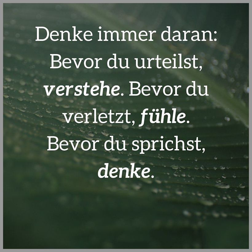 Denke immer daran bevor du urteilst verstehe bevor du verletzt fuehle