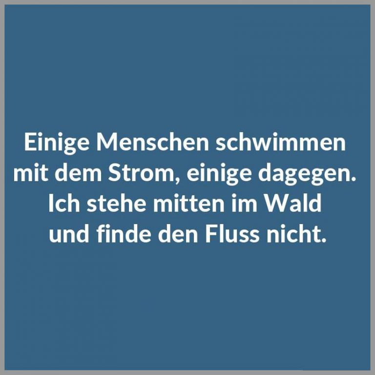 Einige menschen schwimmen mit dem strom einige dagegen ich stehe mitten im wald und finde den fluss nicht