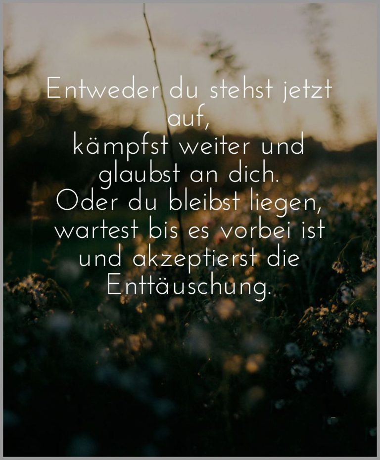 Entweder du stehst jetzt auf kaempfst weiter und glaubst an dich oder du bleibst liegen wartest bis es vorbei ist und akzeptierst die enttaeuschung