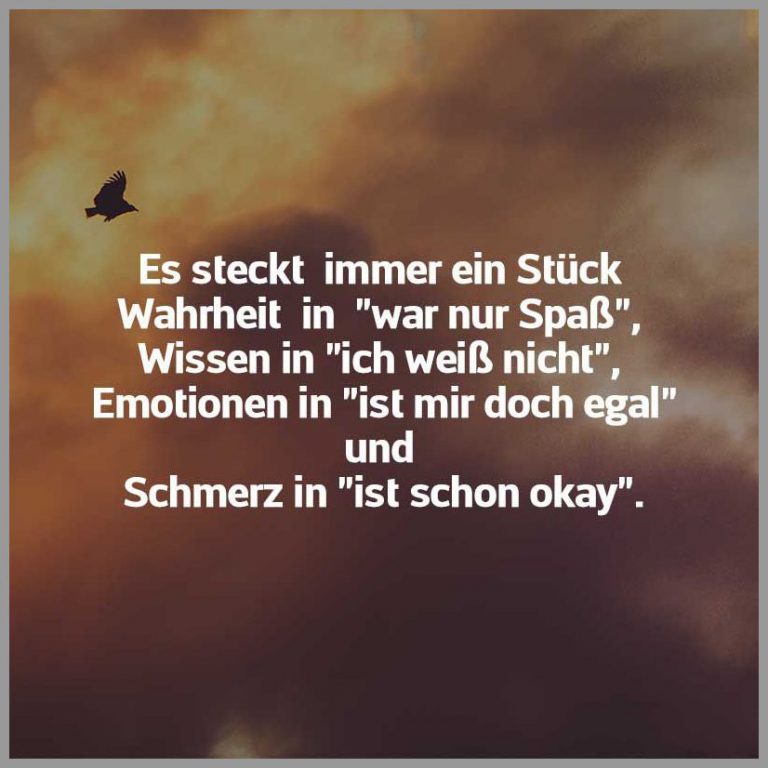 Es steckt immer ein stueck wahrheit in war nur spass wissen in ich weiss nicht emotionen in ist mir doch egal und schmerz in ist schon okay