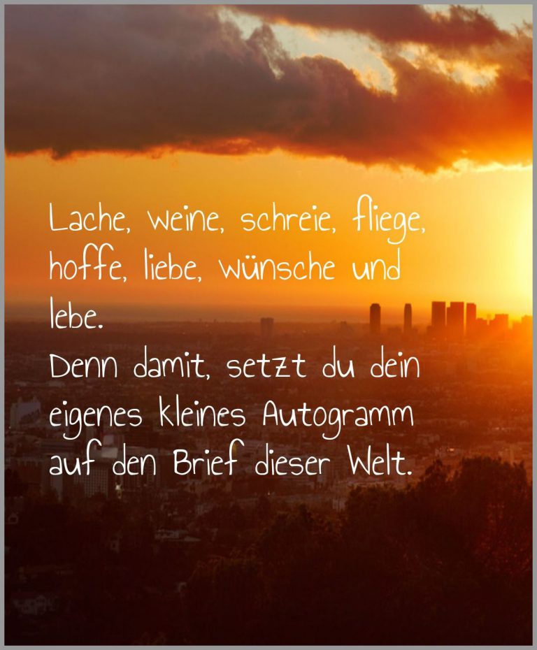 Lache weine schreie fliege hoffe liebe wuensche und lebe denn damit setzt du dein eigenes kleines autogramm auf den brief dieser welt