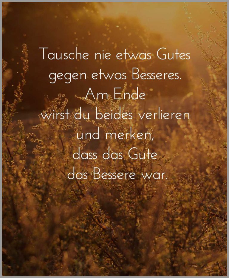 Tausche nie etwas gutes gegen etwas besseres am ende wirst du beides verlieren und merken dass das gute das bessere war