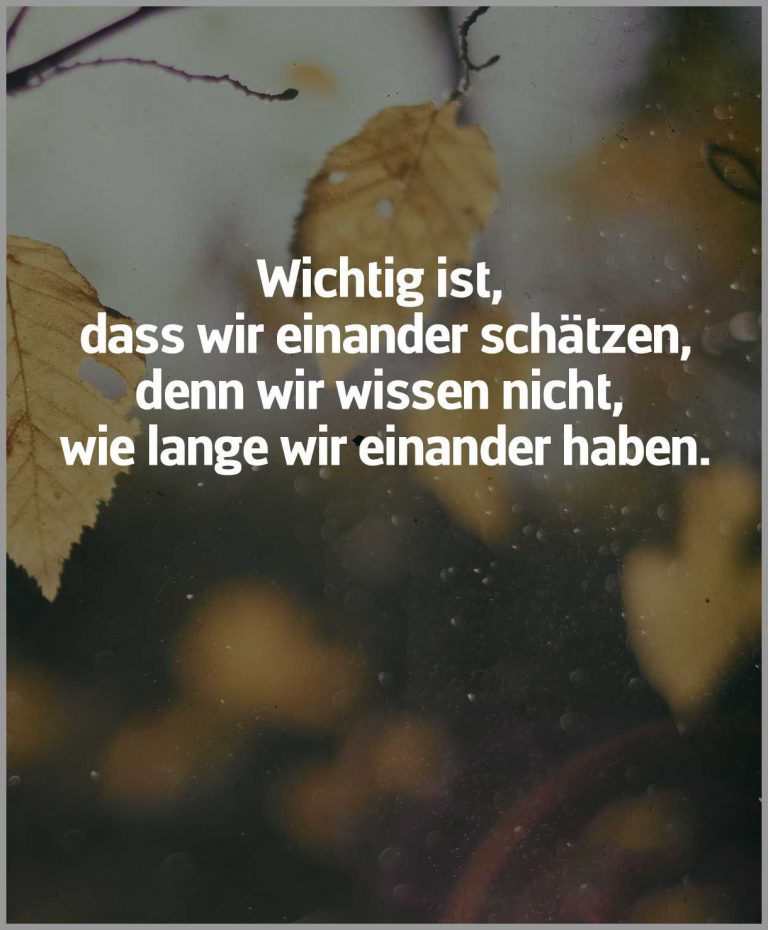 Wichtig ist dass wir einander schaetzen denn wir wissen nicht wie lange wir einander haben