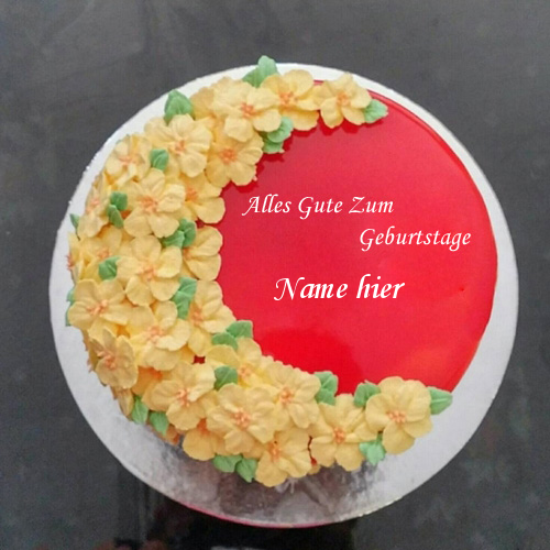 Geburtstagskuchen 1 - Verzierter roter Samt-Kuchen für Freund-Geburtstag mit Namen